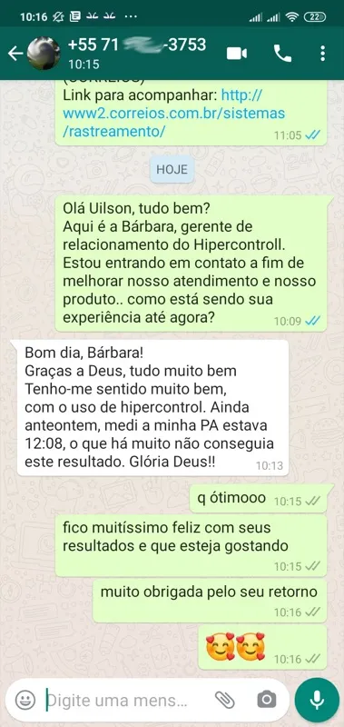 Print WhatsApp: Uilson da Bahia relata que pressão arterial chegou a 12 por 08, resultado que há muito não conseguia